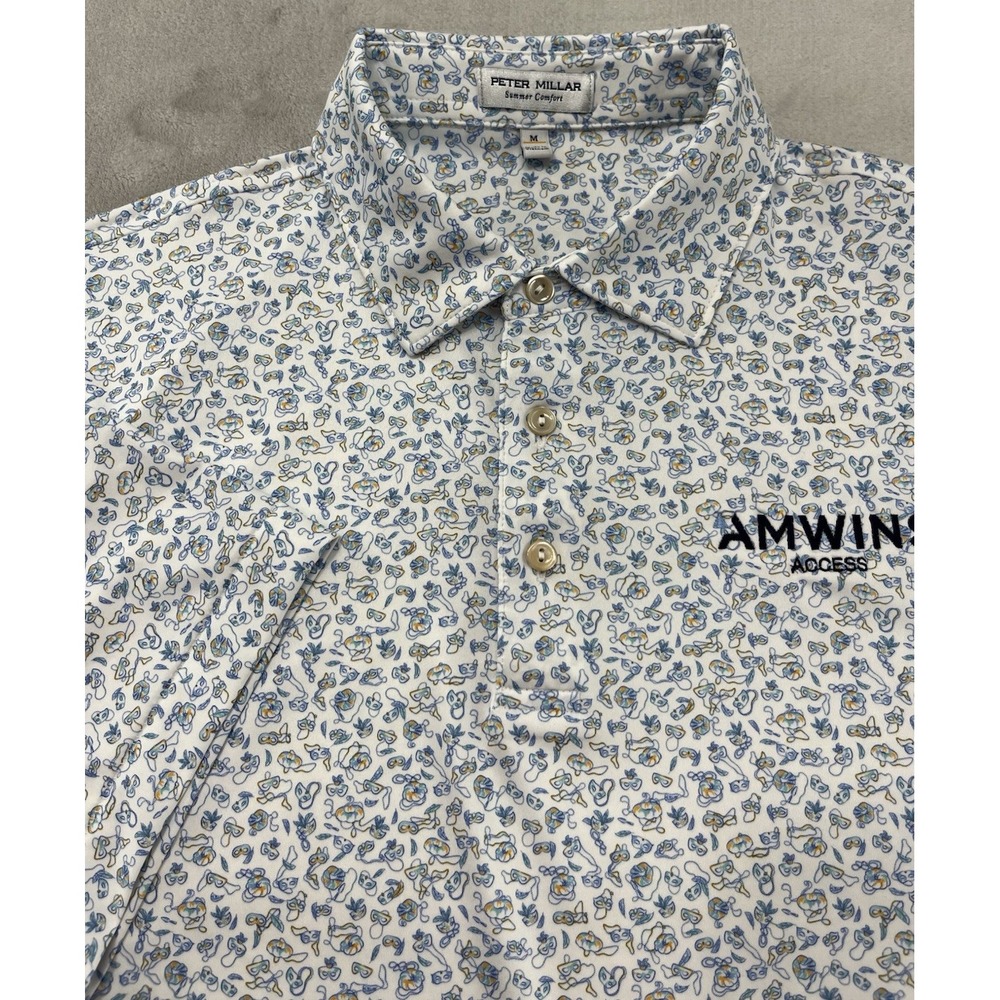 Peter Millar Summer Comfort Fat Tuesday Polo Men Medium White AMWINS Access Logo